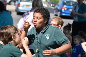 Students and staff at Holy Family School in Fairmount celebrated the golden jubilee of their principal, Sister Christina Marie Luczynski, CSSF, June 3. (Sun photo | Katherine Long)