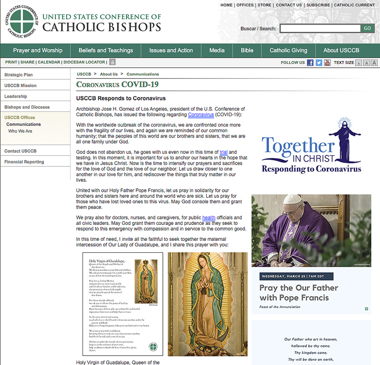 USCCB WEBSITE CORONAVIRUS RESOURCES