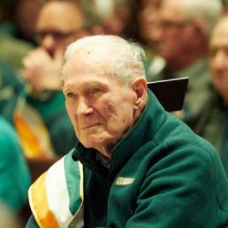 Bernie Mahoney served as the co-grand marshal of 
Syracuse’s parade with his daughter, Joanie Mahoney. (Sun photo | Chuck Wainwright)