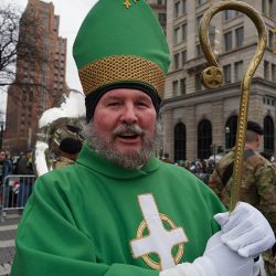 Taking the role of St. Patrick in Syracuse’s St. Patrick’s Parade is former Onondaga County Sheriff Kevin Walsh. (Sun photo | Chuck Wainwright)